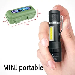 Portable LED Flashlight XPE COB Light Rechargeable Flashlight Built-in Battery Zoom Flashlight 3 Mode ​Anti-slip And Water