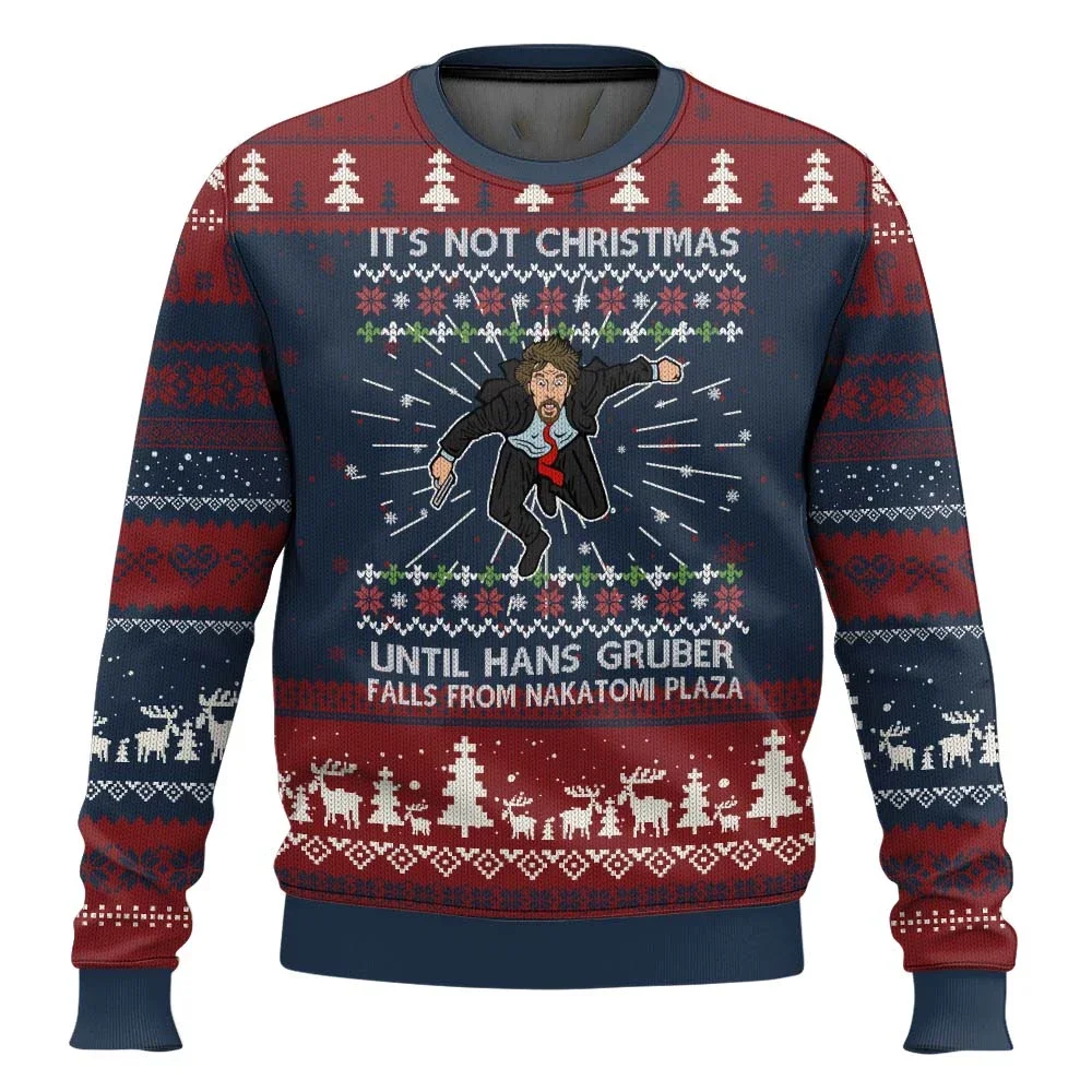 เสื้อฮู้ดพิมพ์ลาย 3 มิติ Hans Gruber จากภาพยนตร์ Die Hard ที่ Nakatomi Plaza ลาย Ugly Christmas แฟชั่นสำหรับผู้ชายและผู้หญิง