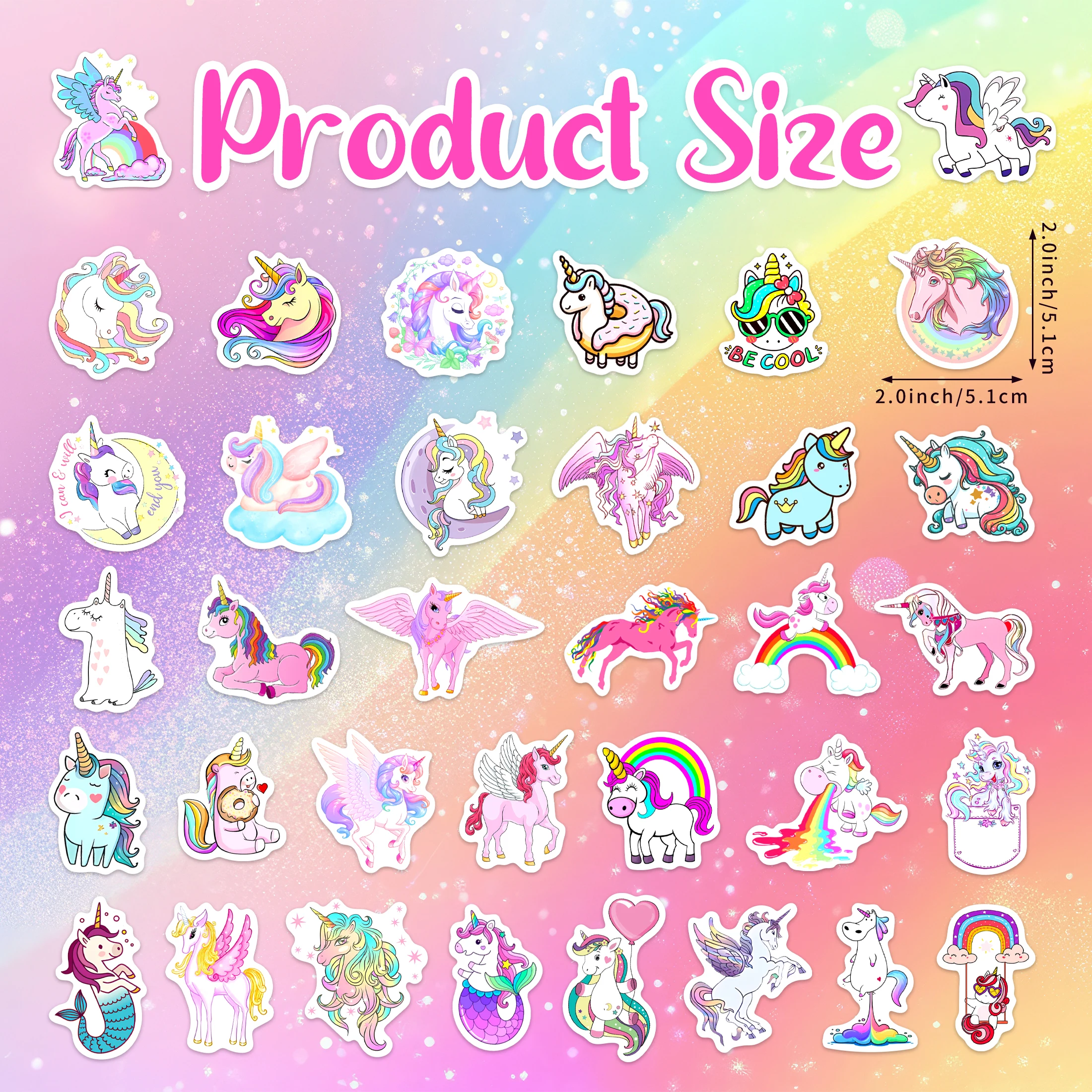 ユニコーンパターンの粘着性ビニールステッカー,防水ビニールステッカー,DIYバッグ,スケートボード,電話ケース,子供用装飾,かわいい,51個