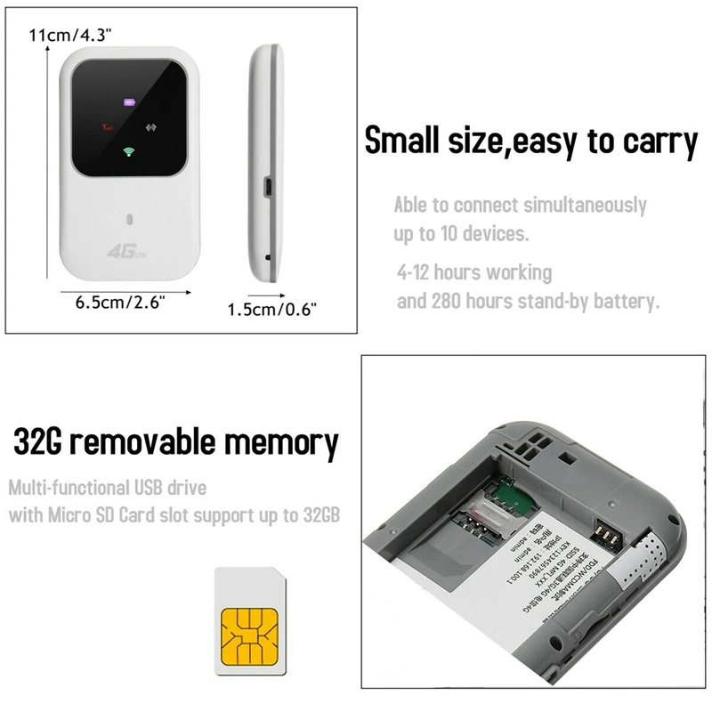 2X Portable 4G LTE WIFI Router 150Mbps Mobile Broadband Hotspot SIM Unlocked Wifi Modem 2.4G Wireless Router