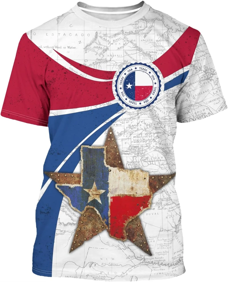 Texas 3D Print Men's T-shirts Summer Fashion Short Sleeve T Shirt For Men Vintage Casual Round Neck Male Personalised Clothing