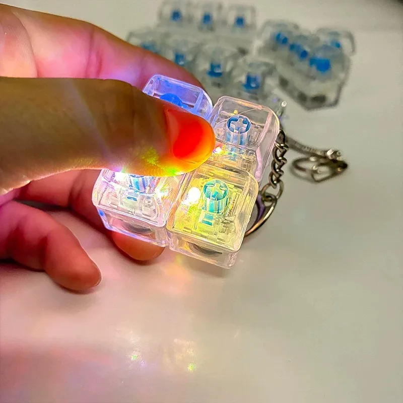 Portable LED Light Up Keychain Fidget Toy Clickable Button Keyboard Design for Stress Anxiety Relief Office Desk Decor Fun Gift