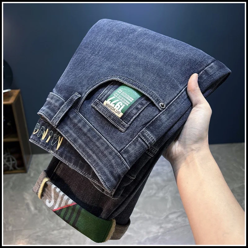 

Мужские повседневные свободные джинсы прямого кроя со средней посадкой, длинные брюки, модные брендовые эластичные джинсовые штаны для повседневной носки весна-осень