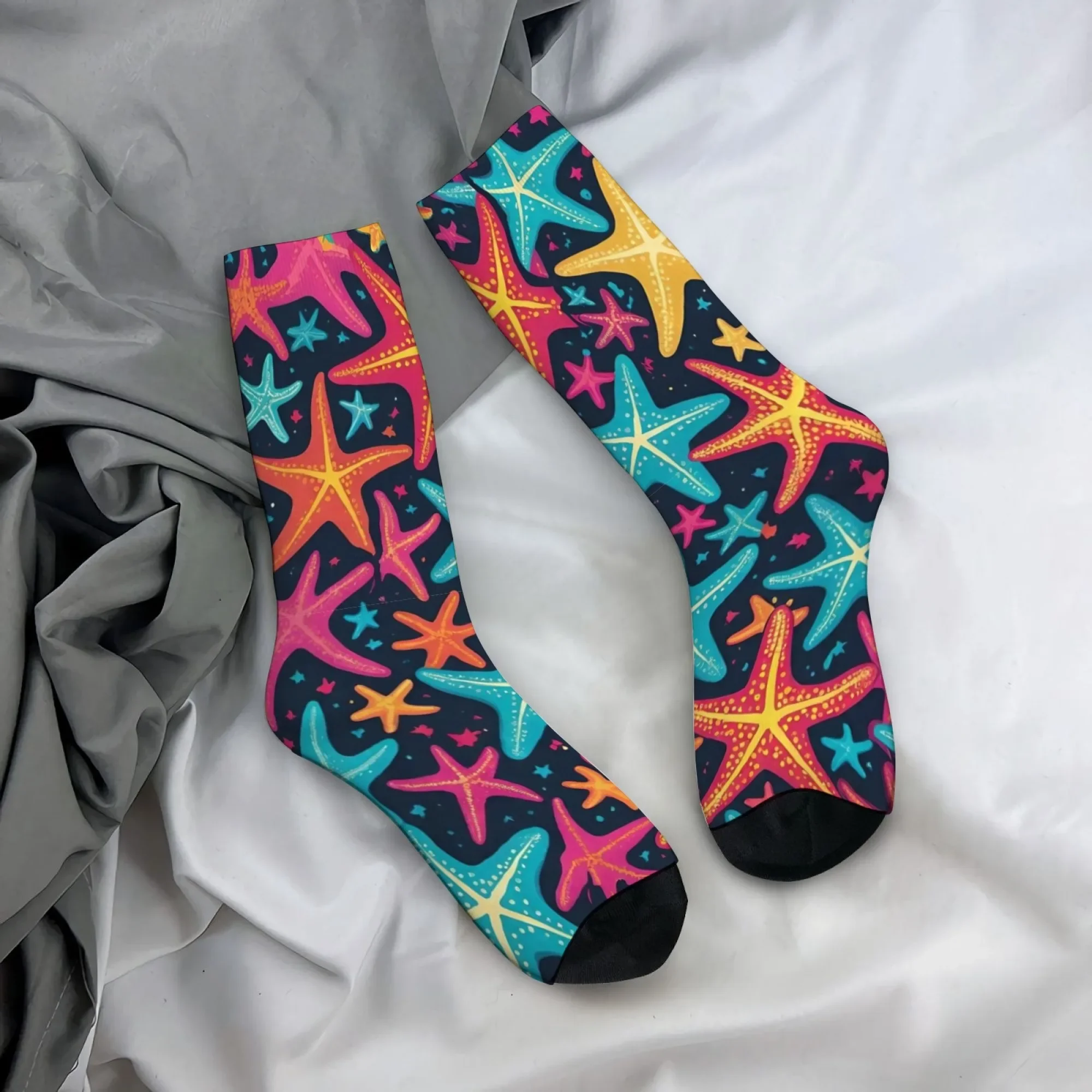 Colorful Starfish Socks Comfortable Stretchy Lightweight Men's Socks Sports Leisure Hiking Fashion Street Hip-hop Novel Socks