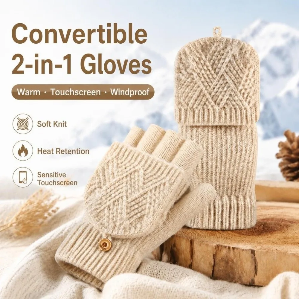 Fashion Thick Winter Knitted Gloves Keep Warm Solid Color Touchscreen Gloves Exposed Finger Mittens Winter