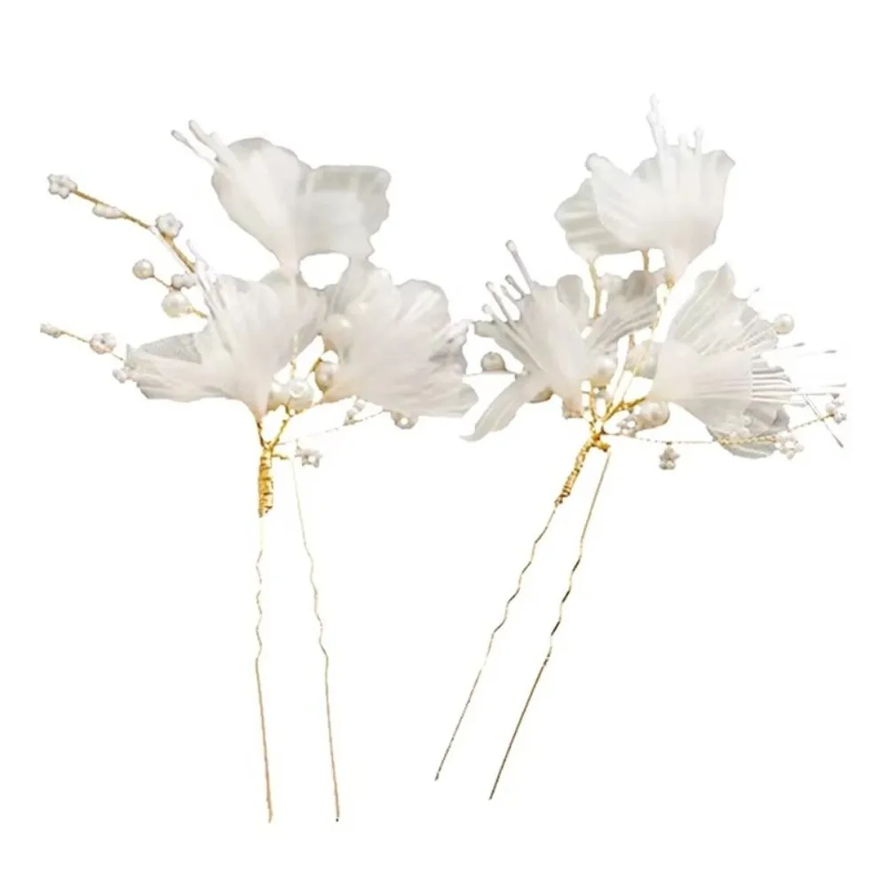Pearl Decorated Wedding Hair Clips Shape Hair Clips Mesh Flower Design Mesh Flower Hairpins Bridal Jewelry Hairpins