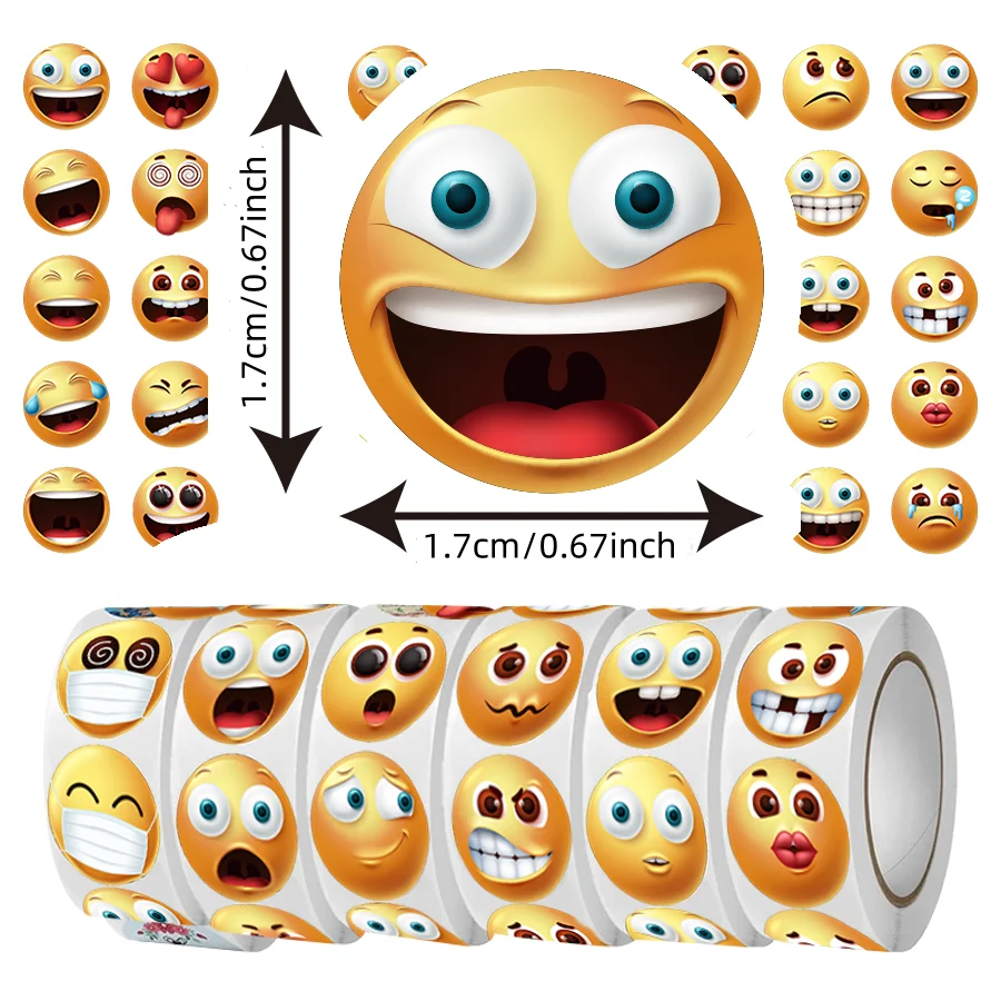 3000 Pcs Round Happy Face Expression Stickers, 0.67 Inch Diameter, Paper, Self-Adhesive, Reusable, for Sealing, Holiday Decor.