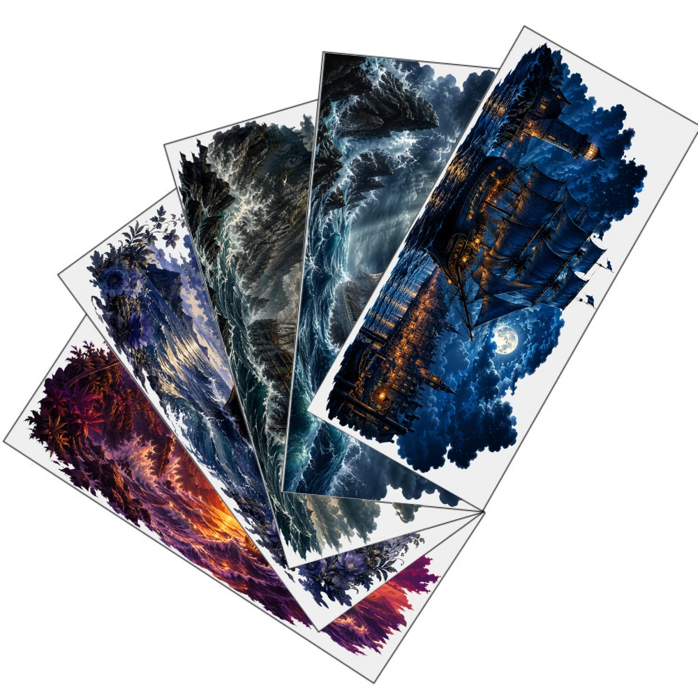 5 Sheets Sailing Ship UV DTF Stickers Mug Decoration Gift Waterproof Decals Plastic Self-Adhesive Labels