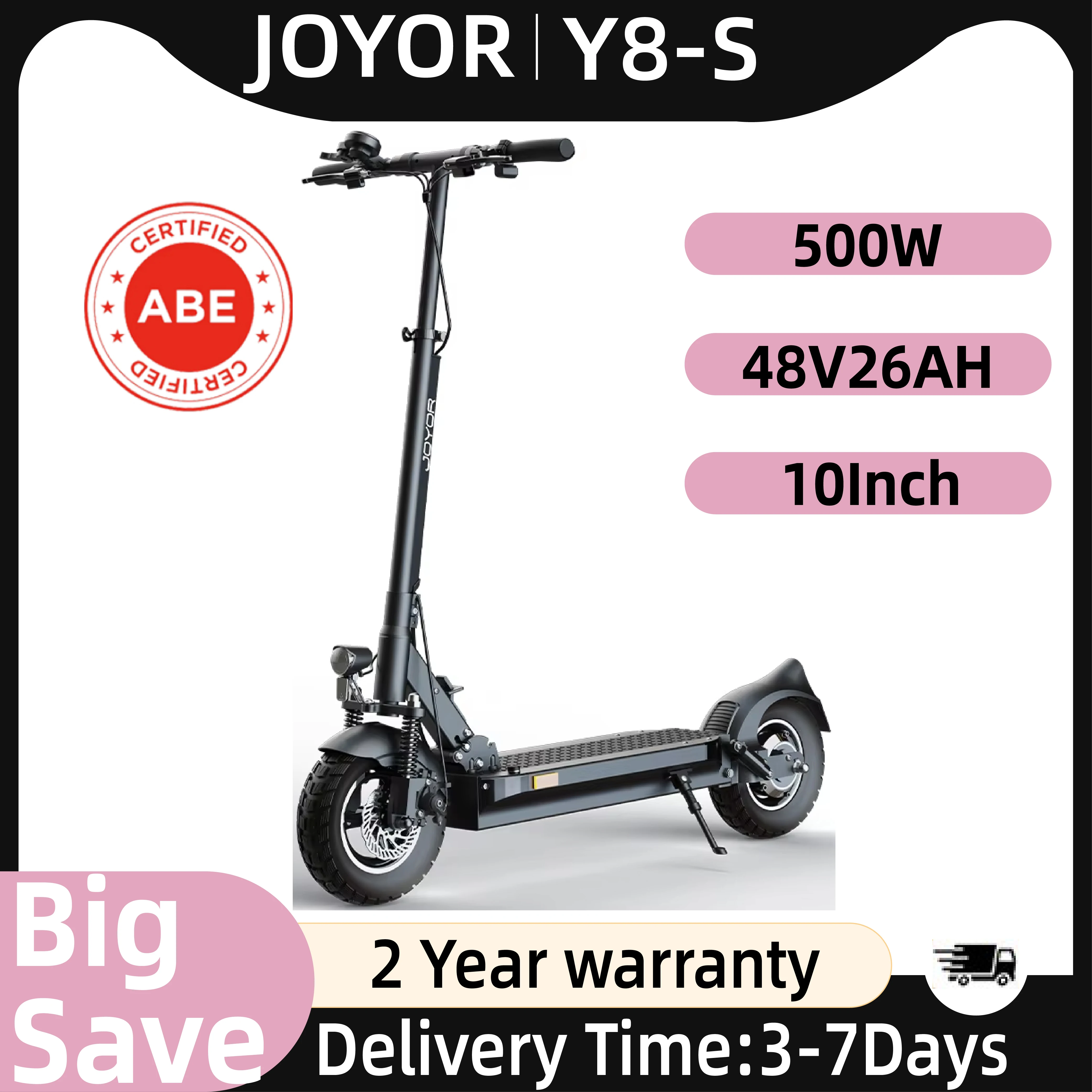 Trottinette électrique JOYOR Y8-S (ABE) 500W 48V 26AH Batterie grande capacité 110KM d'autonomie Roue de 10 pouces Trottinette électrique urbaine pour adultes