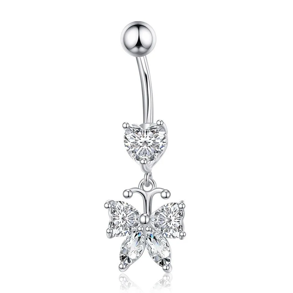 Elegant Butterfly Belly Button Rings Delicate Zircon Navel Piercing Rings Heart Shape Curved Barbell Belly Clicked Piercing