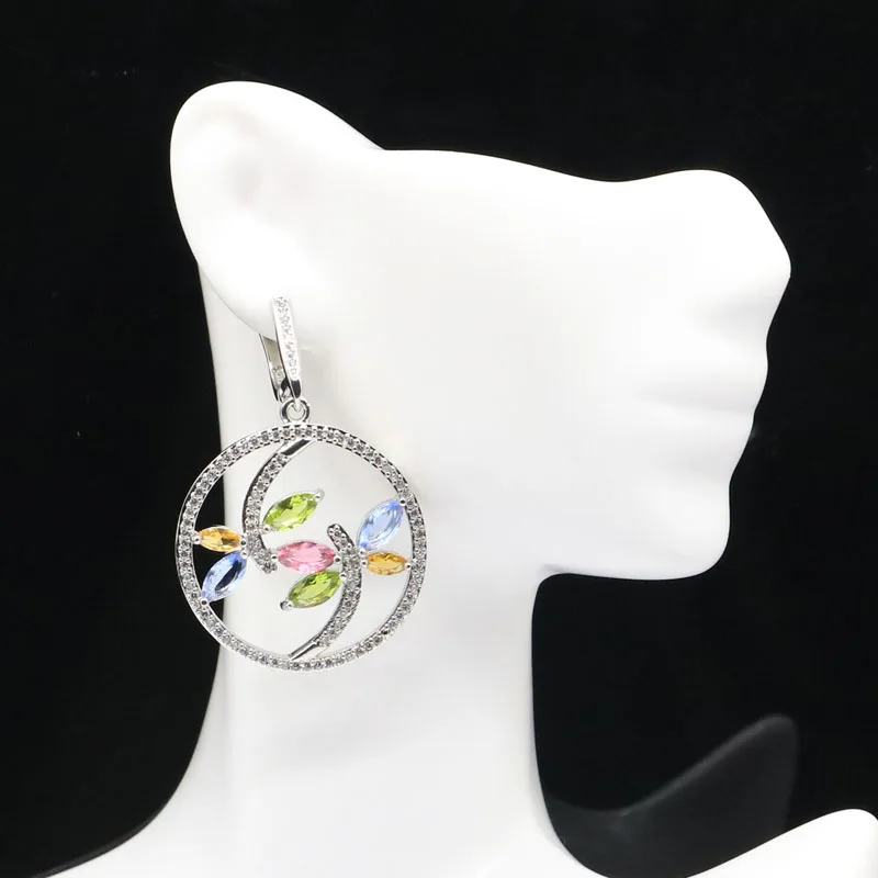 Buy 5 Get 1 Free 48x32mm SheCrown Beautiful Dragonfly Shape Tanzanite Green Amethyst Pink  Kunzite CZ Woman\'s Silver Earrings