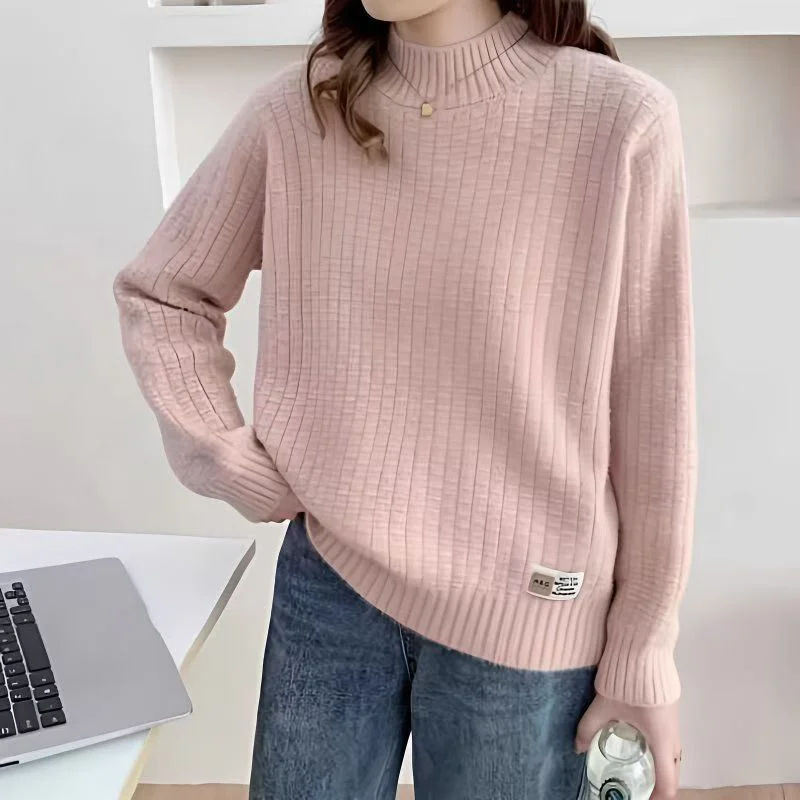 Suave fengsen macio glutinoso meia gola alta camisola de malha feminina outono inverno engrossado cor sólida topo