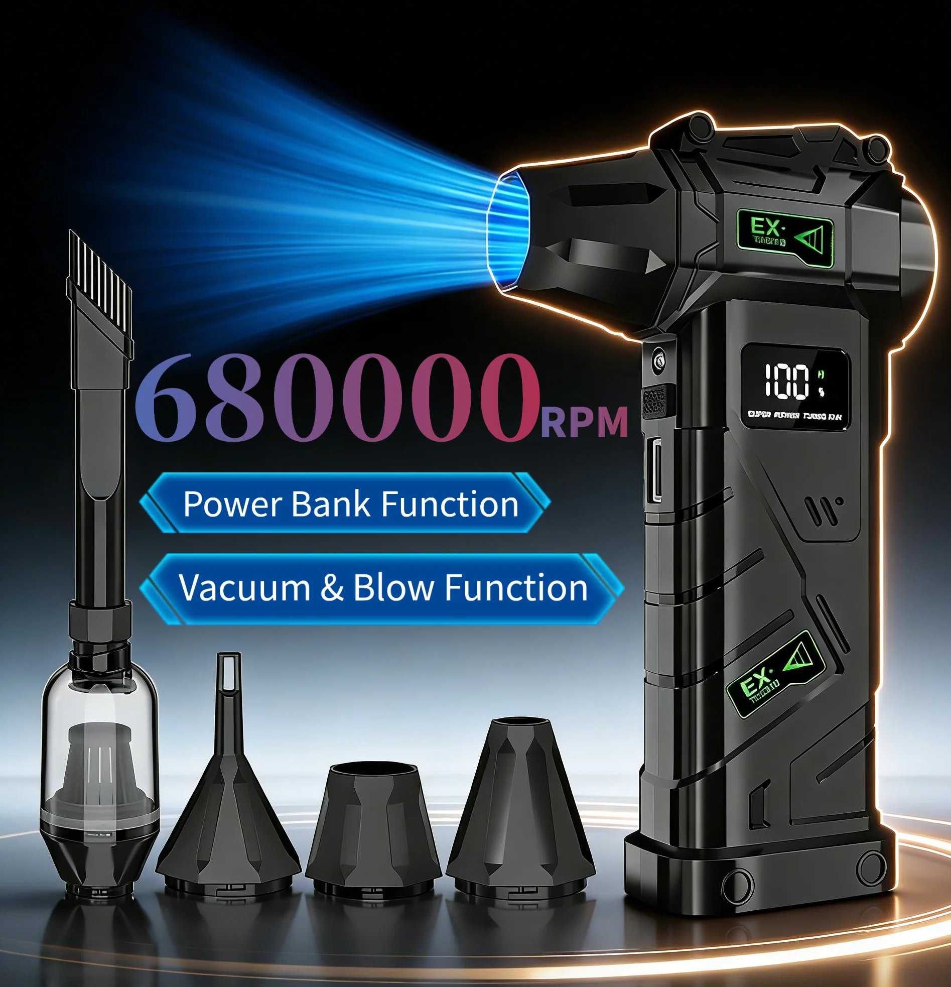 

680000RPM Turbo Fan vacuum Air Blower 240W Brushless Motor 380g Pressure LED light for Home Car PC Snow cleaning Vacuum Cleaner