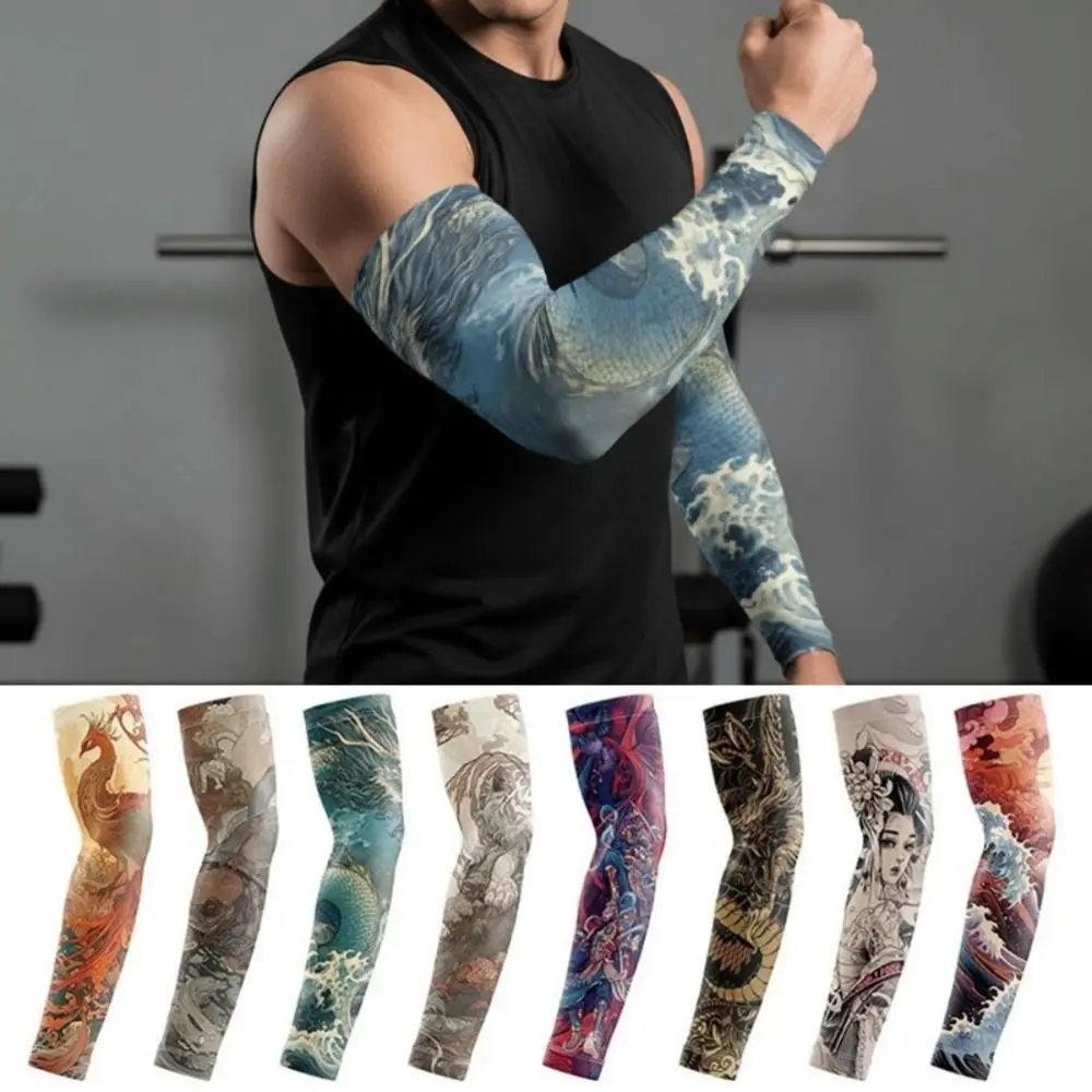 

Fashion Ice Fabric Flower Arm Sleeves Breathable UV400 Tattoo Arm Sleeves Quick Dry Sun Protection Arm Cover Summer