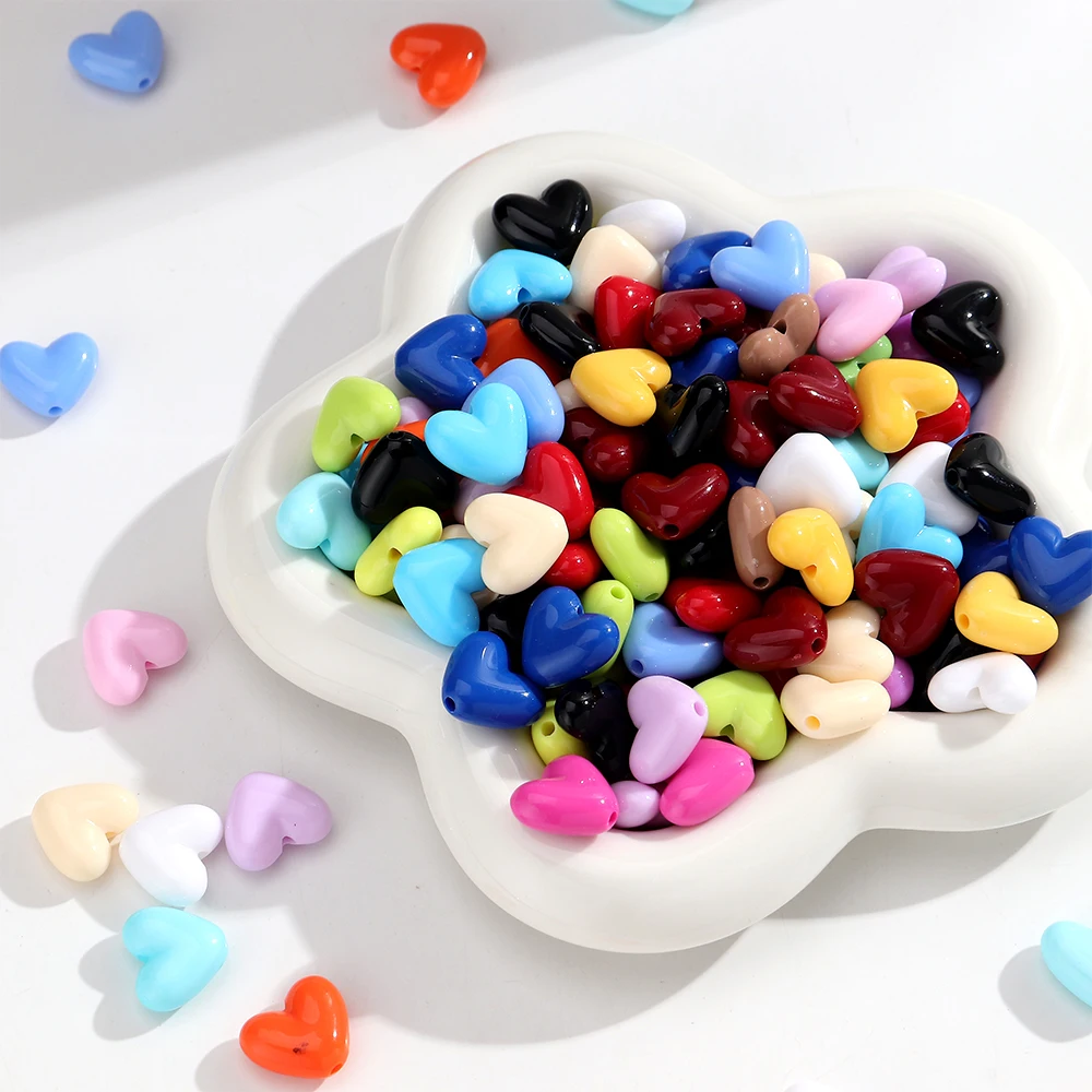 60pcs/lot 15mm Love Heart Shape Acrylic Beads Loose Spacer Beads For DIY Jewelry Making Necklace Pendant Bracelet Handmade