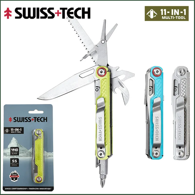 SWISS TECH 11 in 1 Mini Multitool Multi-function Tools with Scissors Screwdriver EDC Outdoor Survival Hand Tool