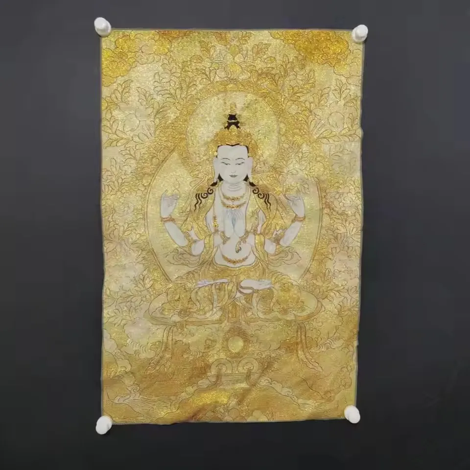 4 Styles Four Armed Guanyin Statue Tangka Embroidery Chinese Home Decoration Hanging Painting
