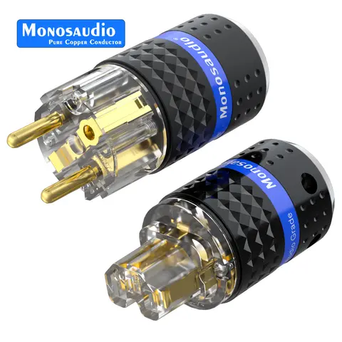 Monosaudio E103/F103 Pure Copper EU Power Adapter Connector Schuko Power Plug Gold plated /rhodium plated Copper Connector Plug
