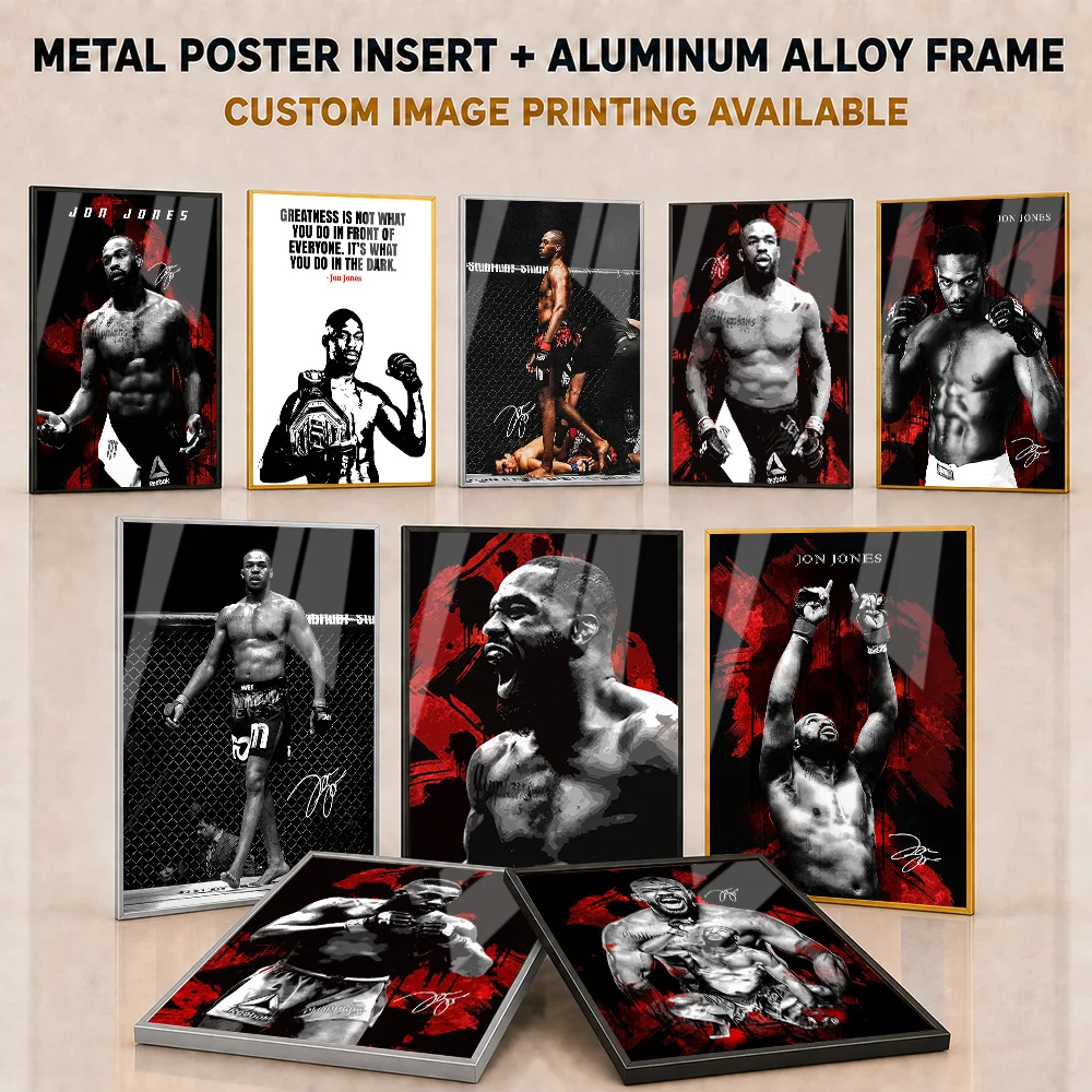 Jon Jones Framed Metal Print Customized Timeless Bold Championship Illustration Wall Art For Home Gym Or Office Fight Fan Gift