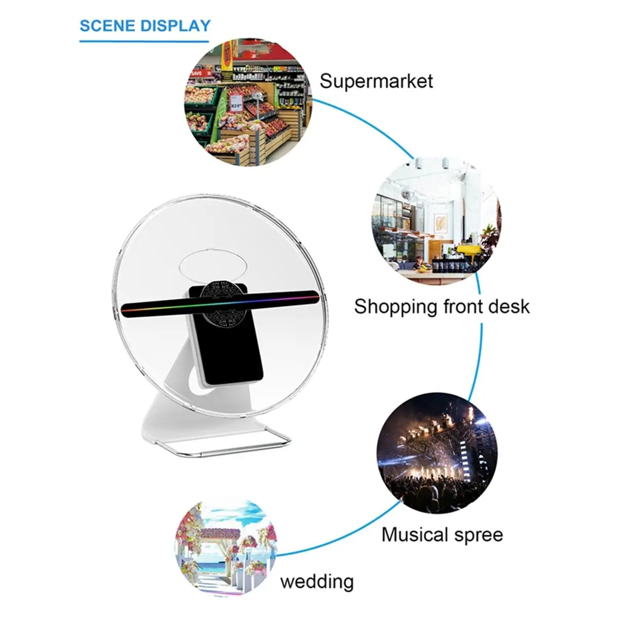 3D LED Hologram Fan Projector 30cm Advertising Display with Protective Cover, WiFi APP Control, Programmable EU Plug
