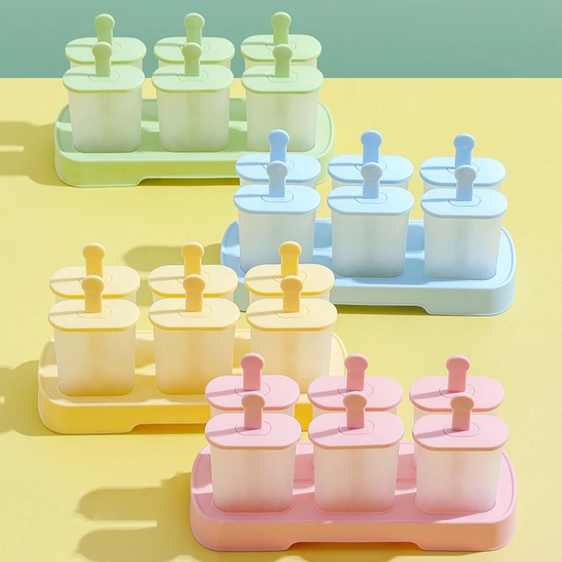 

6Pcs Plastic Popsicles Mold with Tray Reusable Sticks DIY Kids Ice Cream Mould