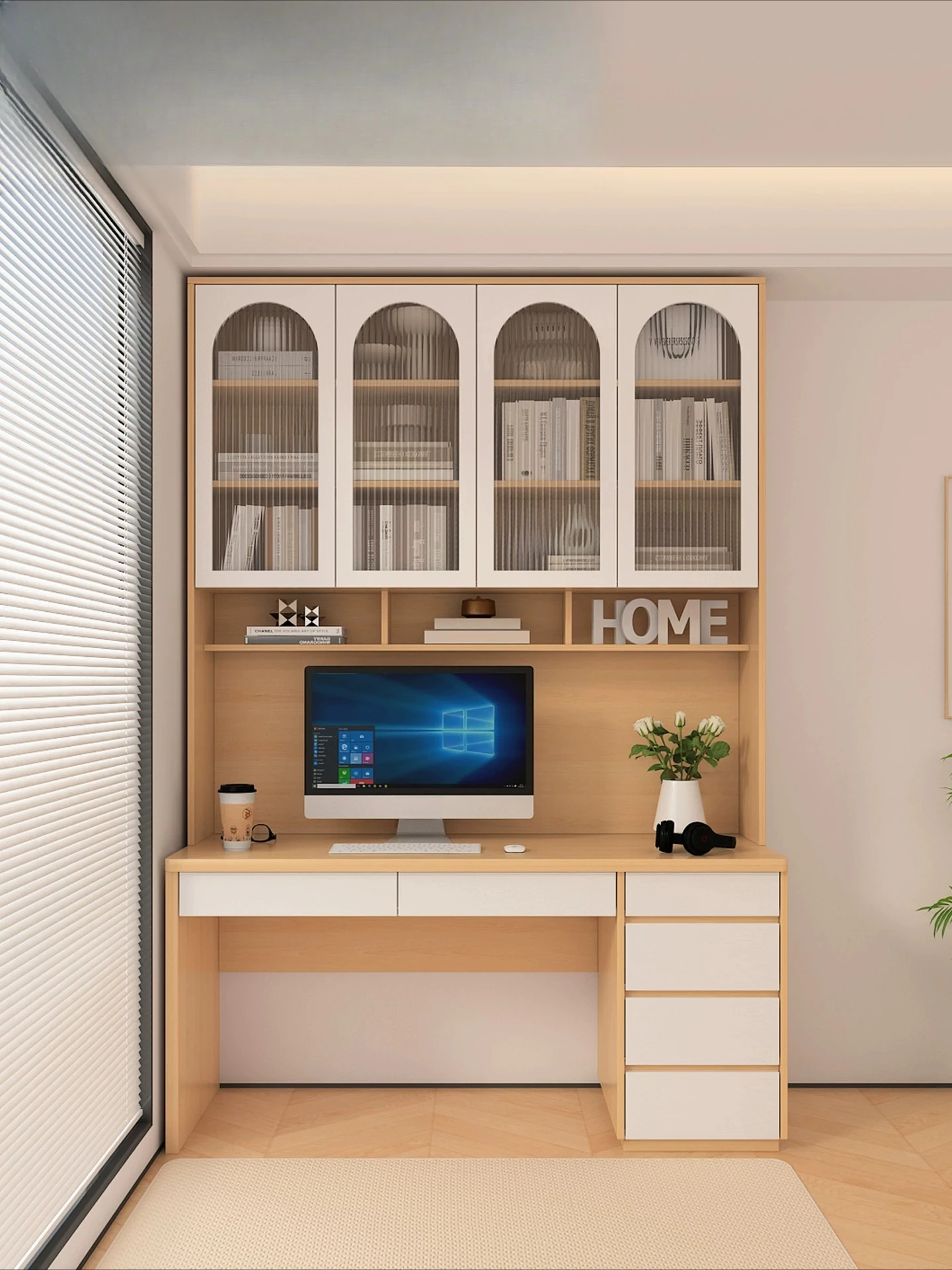 

Простой современный письменный стол-стеллаж для небольшой квартиры, компактный компьютерный стол для учебы, экономящий пространство, из массива дерева, с книжным шкафом.