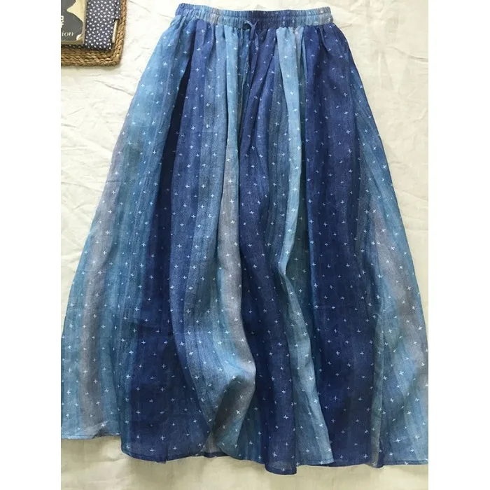 

Ele adient расклешенная хлопково-льняная юбка в горошек с винтажным принтом и высокой талией, юбка-миди трапециевидной формы для женщин