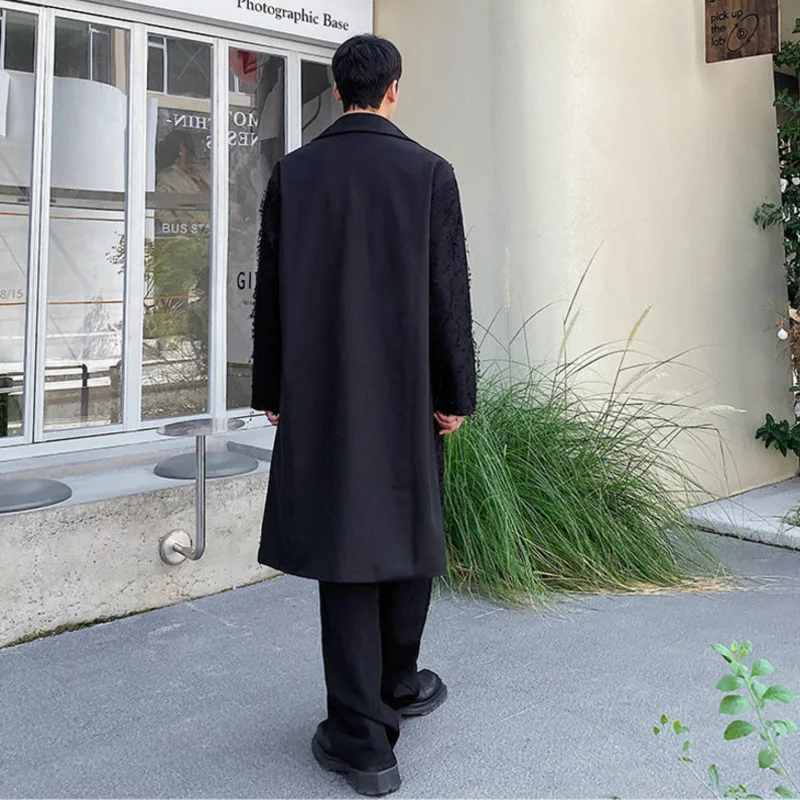 WVGA Autumn Winter New Men Double-sided Cashmere Trendy Long Coats Korean Style Niche Chic Casual Patchwork Woolen Jacket W26725