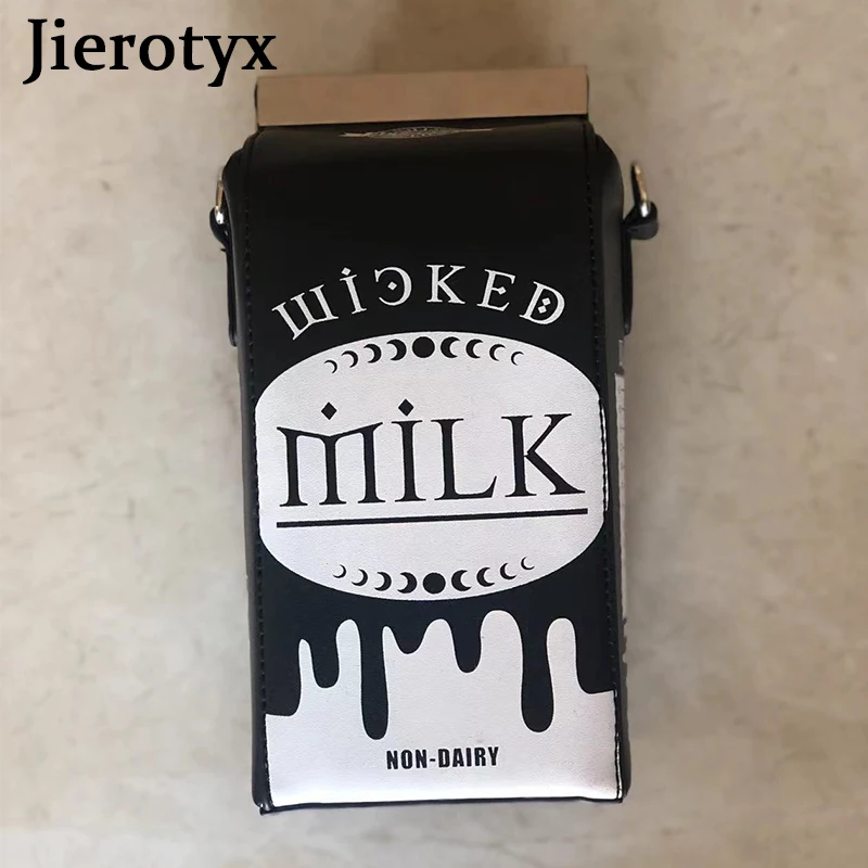 JIEROTYX Milk Box Purses and Handbags for women Black Harajuku Style Female Shoulder Bags Punk Clutch with Chain Gothic Dark