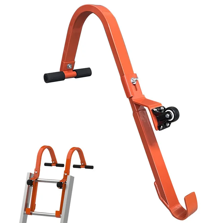 2pc Ladder Roof Hook with Wheel Heavy Duty Steel Ladder Stabilizer Roof Ridge Extension, Rubber Grip T-Bar for Damage Prevention