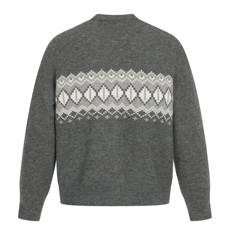 Men Fashion Street Trendy Round Neck Single breasted Cardigan Jacquard Color blocked Ethnic Style Long sleeved Knitted Sweater