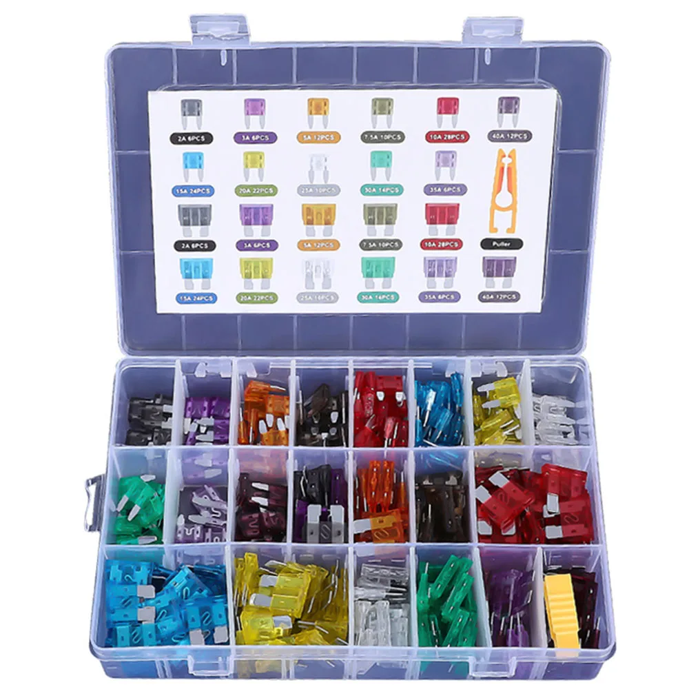 

300pcs/lot 2A 15A Standard and Mini Car Blade Fuse Assortment Assorted Kit 3/5/7.5/10/20/25/30/35/40A Auto Truck Fuse