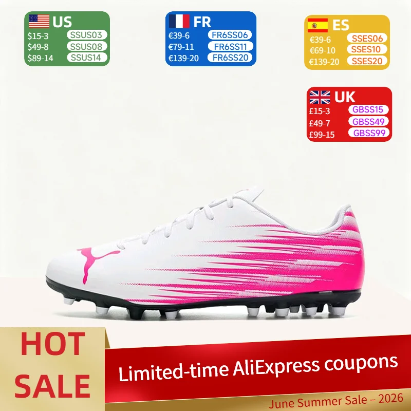 

PUMA Attacanto FG/AG Stylish,Comfortable,Durable,Snug-Fitting, and Breathable Soccer Cleats (Unisex) in Pink and White 109010-05