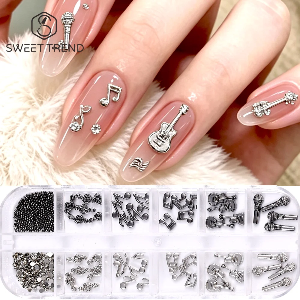 SWEET TREND - 1 Boîte de Décorations 3D pour Ongles, Symboles Musicaux en Alliage, Breloques Métalliques Punk pour Manucure, Accessoires et Fournitures pour Ongles