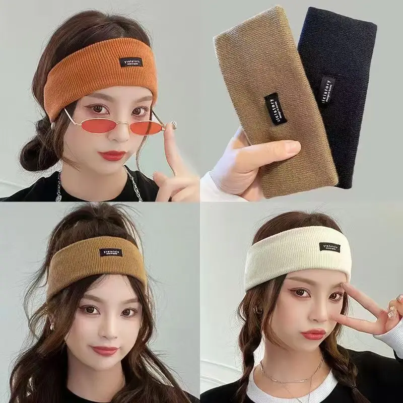 

Women Winter Broadside Headband Solid Color Knitted Warm Headwrap Girls Punk Elastic Sports Hair Bands for Hair Accessories