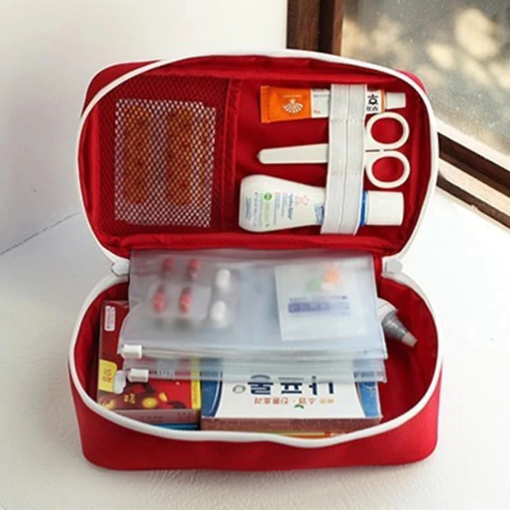 

Health Medicine First Aid Kit Oxford Cloth Portable Travel Storage Emergency Kit Tote Bag Outdoor Medical Bag Storage Case Red