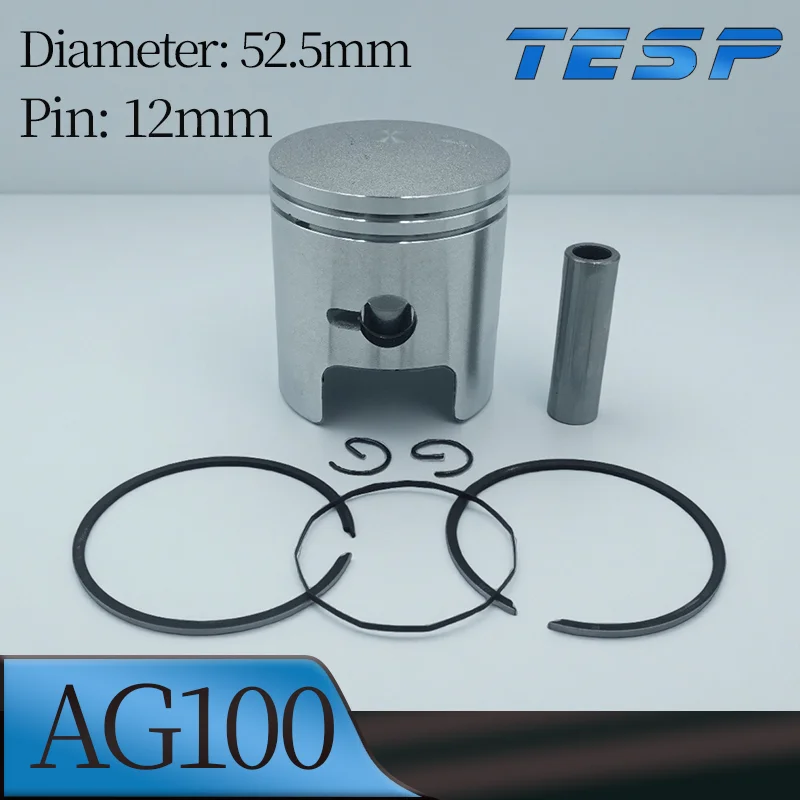 Juego de pistón de pasador de 52,5 mm de diámetro y 12 mm para Suzuki AG100 V100 Conjunto de pistón de scooter de 2 tiempos con anillos