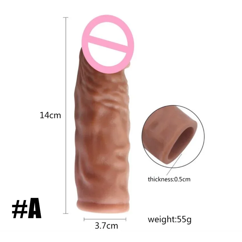 14/16/20CM Realistic Penis Sleeve Extender Reusable Dildos Condom Delay Ejaculation Dick Enlargement Sex Toys for Men