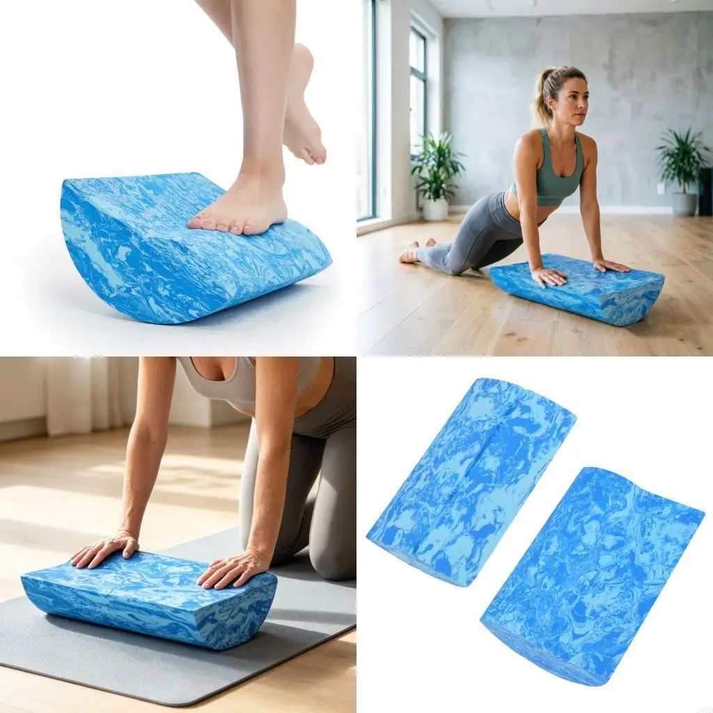 Mat Exercise Support Set for Pilates Users and Beginners, Blue Marbled Cushioned Items for Stretching and Body Positioning
