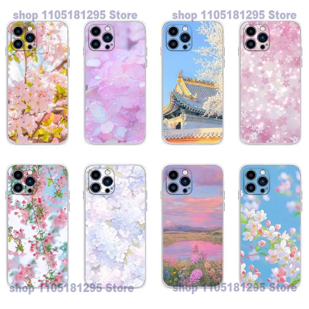 

Pink Cherry Blossom Sakura Phone Case For iPhone 17,16,15,14,13,12,11 X,Plus,Pro,Max,XR,Plus,E,Mini Transparent Soft Cover