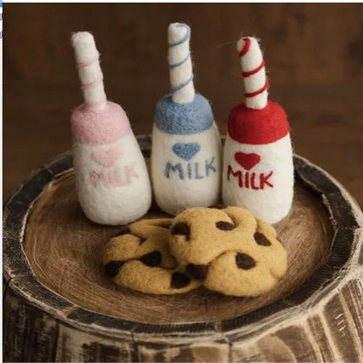 Sunshine Newborn Photography Props Wool Felt Cookies Milk Bottle Milk Tea Cup Baby Shooting Accessories Mini Props