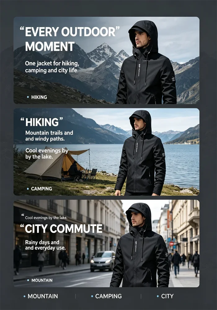 Wasserdichte Herrenjacke, für Outdoor-Aktivitäten, winddicht, zum Wandern, Klettern und für andere Freizeitaktivitäten. – Detail 6