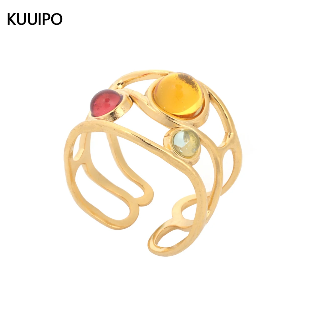 

Fashion Geometric Stainless Steel Rings for Women Accessories New Trendy Wide Open Gold Color Ring Party Prom Jewelry Gift