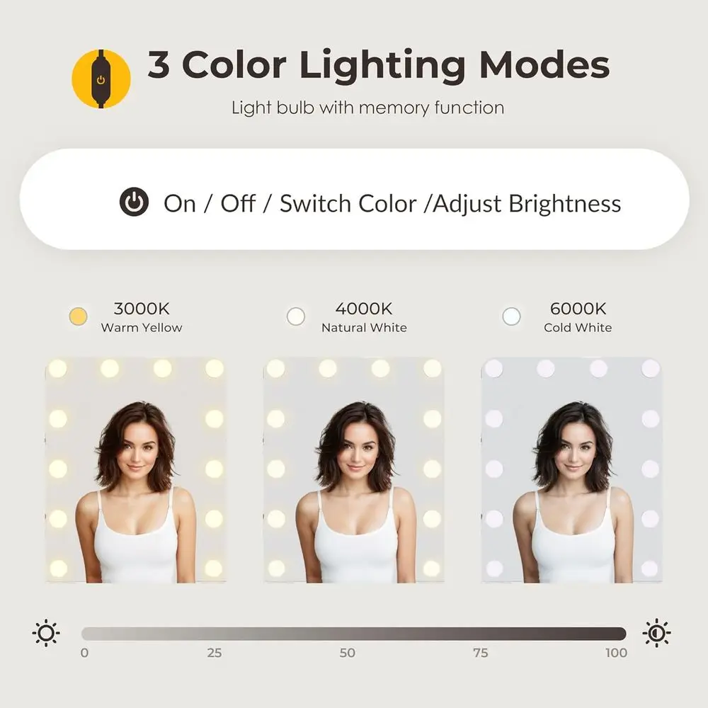 مكتب مكياج أبيض مضاء بإضاءة LED مع إضاءة قابلة للتعديل وأدراج تخزين وأرفف، كامل مع مقعد #3