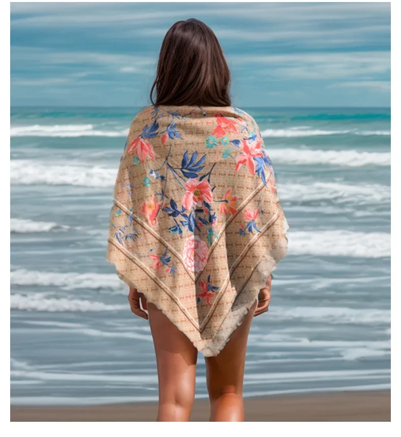 

130*130cm Fashion Print Scarf - Elegant Women's Large Square Shawl for Summer Beach Vacation &