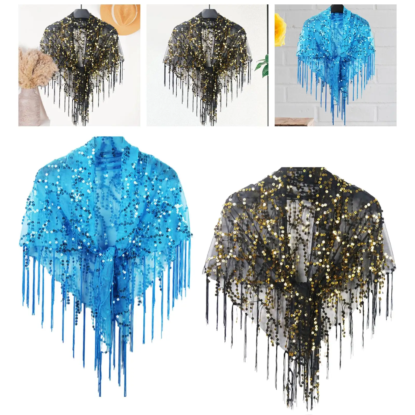 Women Shawl Wrap Evening Cape Sequined Stylish Fringed Breathable Sequin Bridal Shawl Sequin Shawl for Evening Summer Wedding
