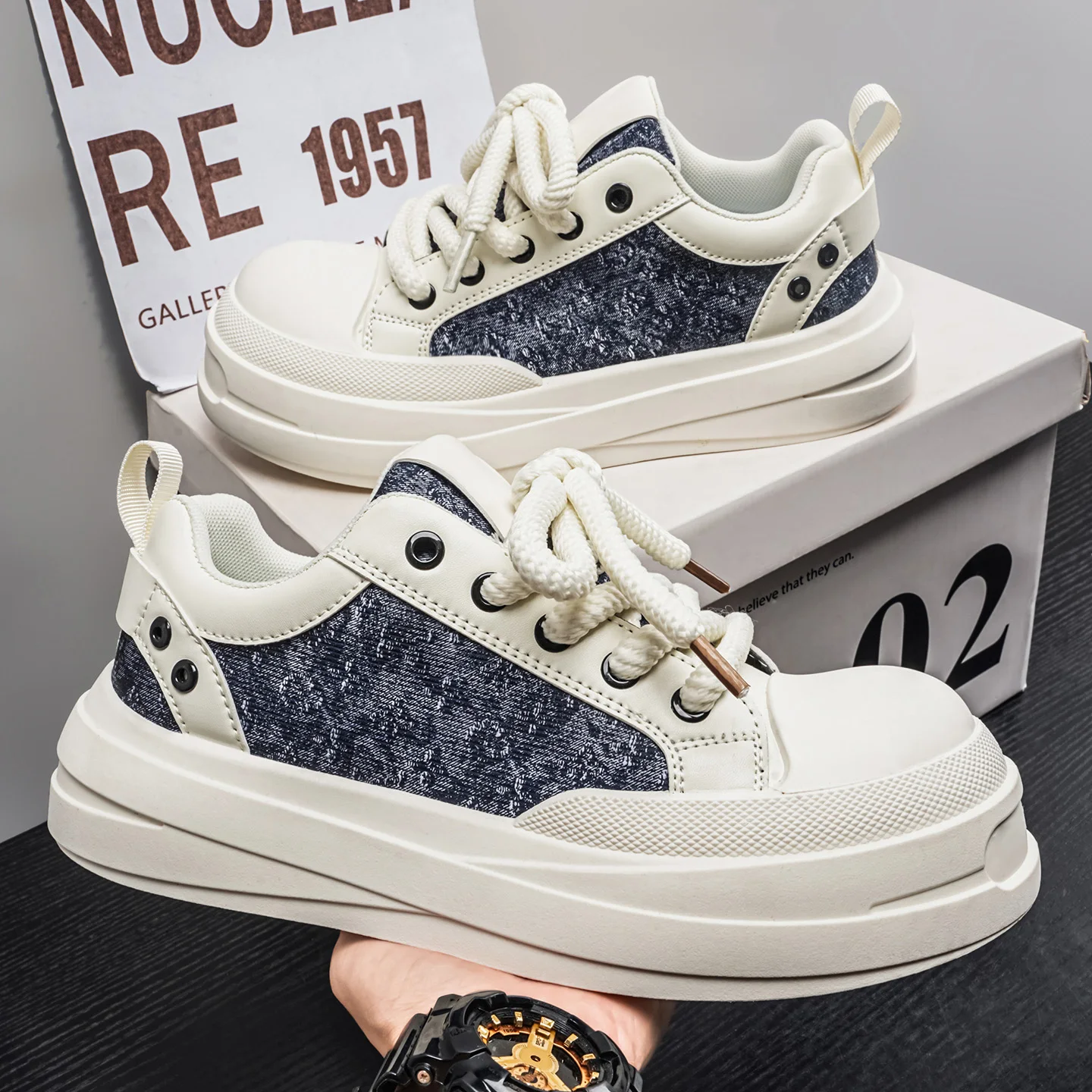 

2026 Spring Men's Canvas Shoes, Chunky Toe Platform Height Boost, Unique Design, Soft Sole Trendy Casual Sneakers