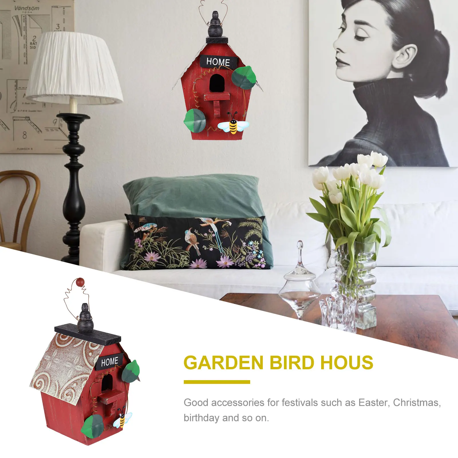 

Wooden Bird Pendant Durable Practical Unique Home Office Wedding Decoration Garden Birds Cage Outdoor Birdhouse Hanging