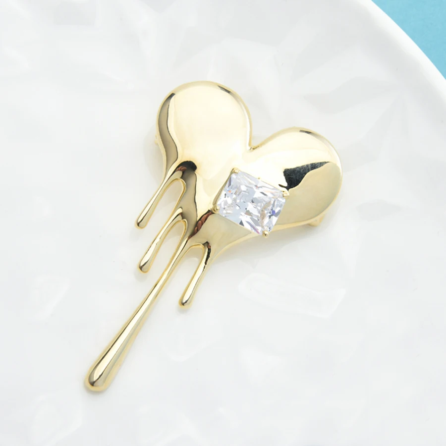 Smooth Heart Brooches For Women Unisex Good Quality Rhinestone Simple Love Valentine's Day Brooch Pins Gifts