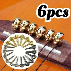 6pcs Metal Devil Head String Pegs For Wooden Guitar, Solid Cone for Folk Guitar Personalized Skull String Nail